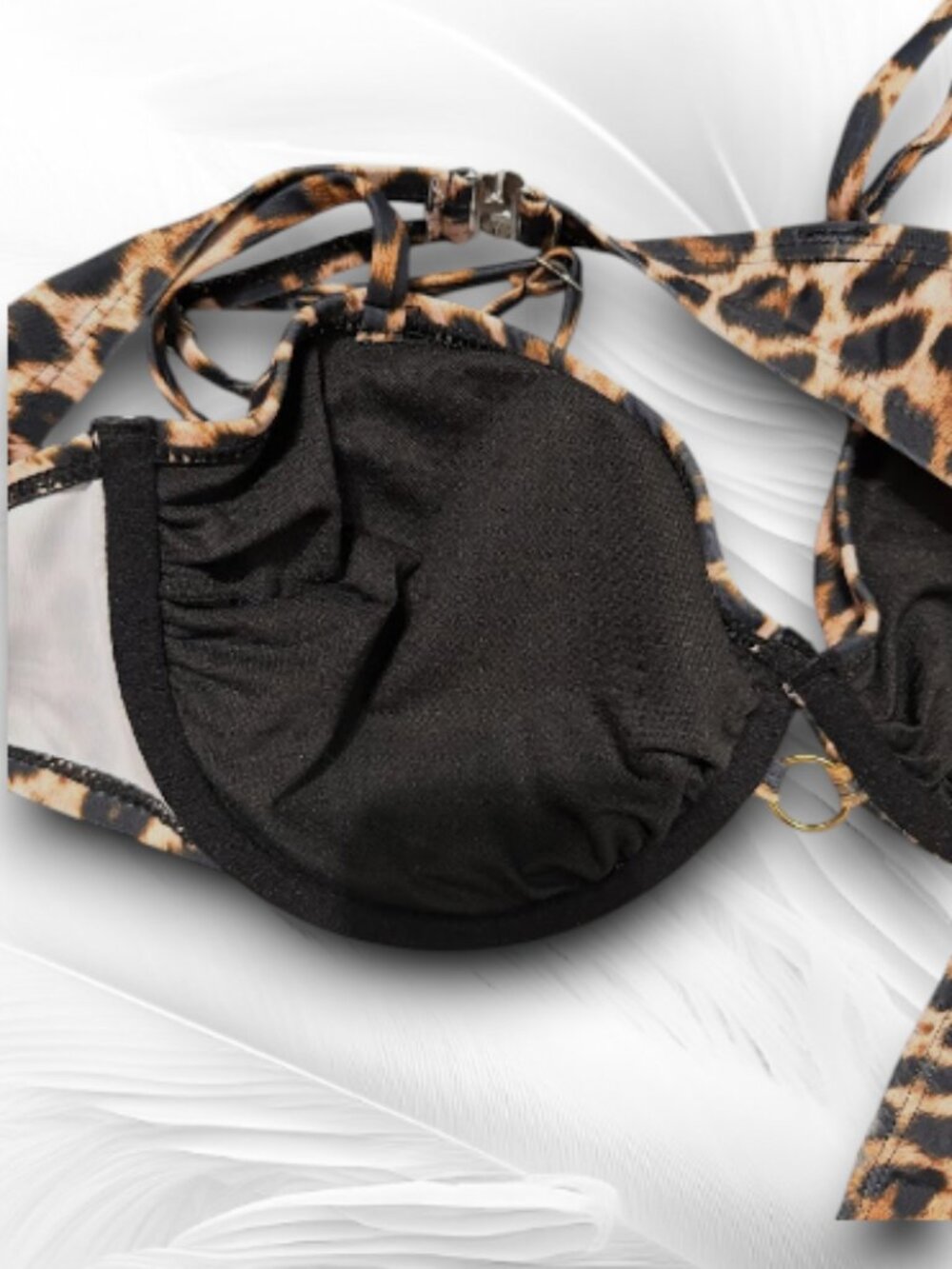 Leopard Print Bikini Set Push Up Underwire Top High Cut Bottom Sexy Swimwear L - Picture 5 of 7
